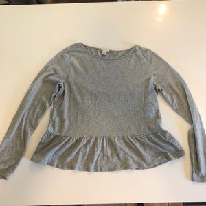 JCrew Grey Long Sleeve T-shirt with Ruffle